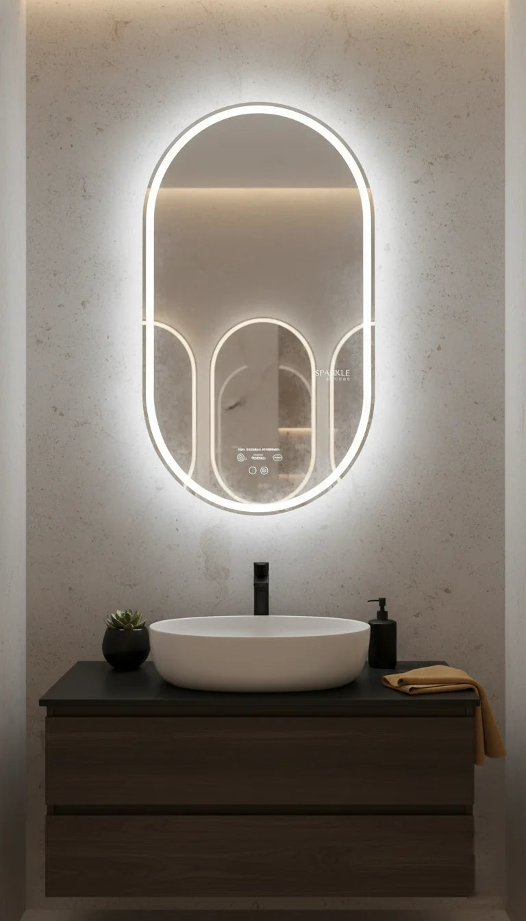 Sparkle Decors Silver Oval Smart LED Bathroom Mirror 80×50 cm