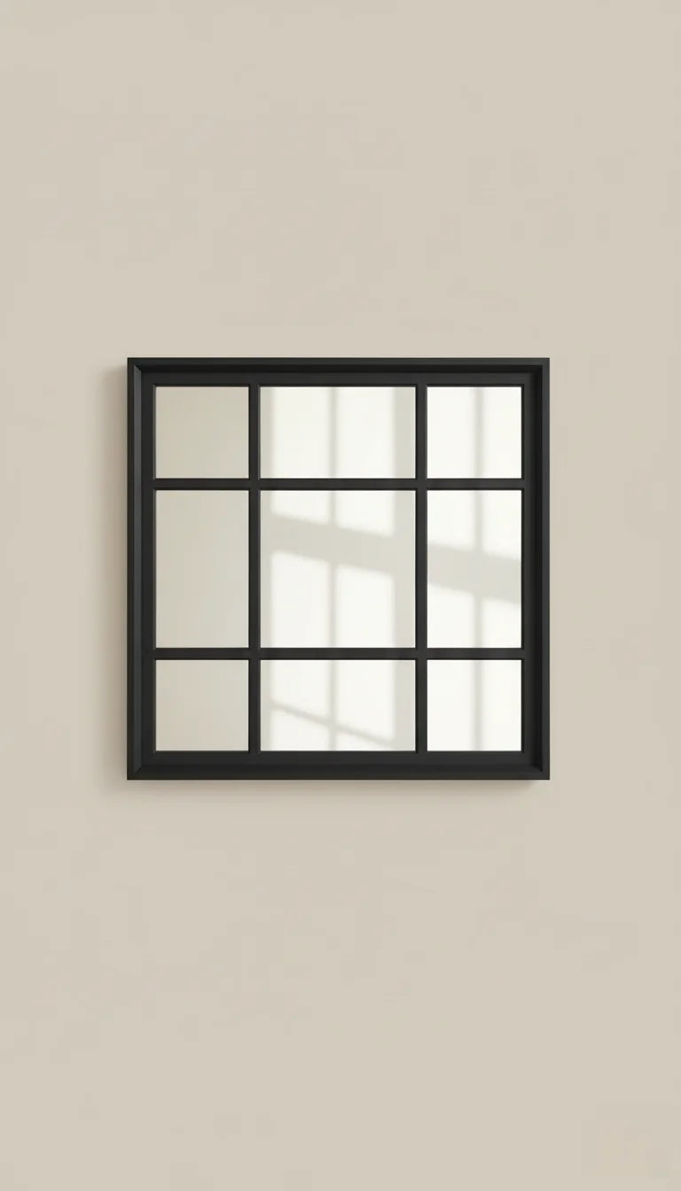 Sparkle Decors 61x61cm Black Square Window Style Wall Mirror – Elegant Decorative Home Mirror