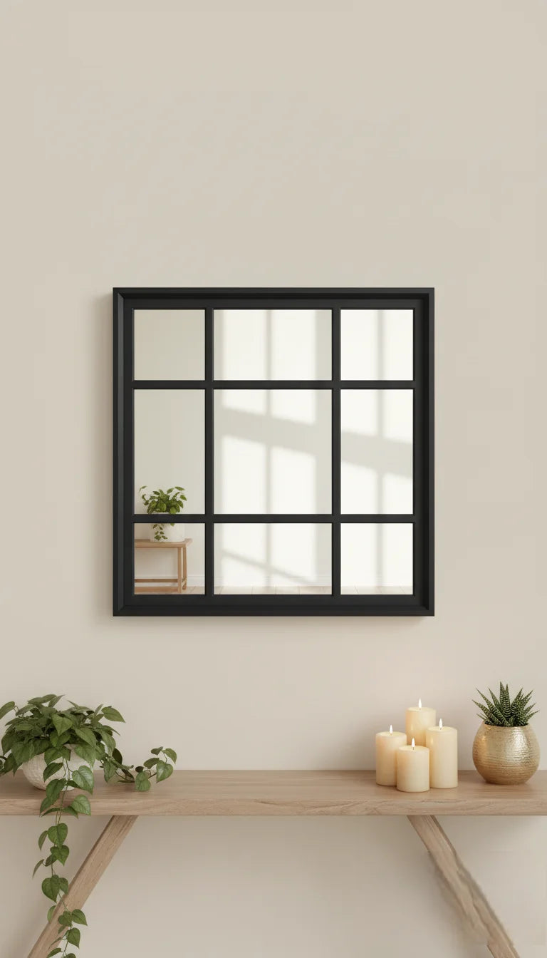 Sparkle Decors 61x61cm Black Square Window Style Wall Mirror – Elegant Decorative Home Mirror