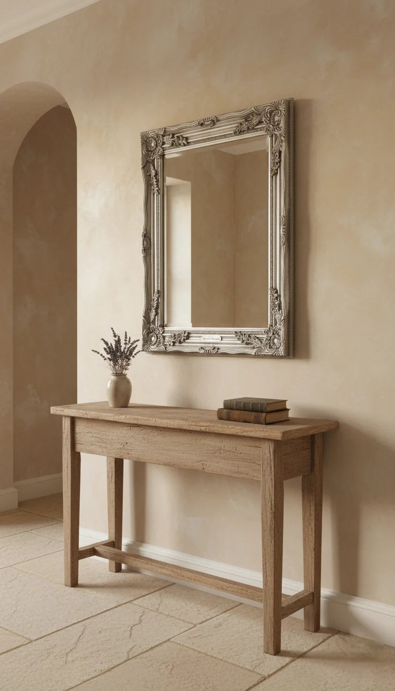 Sparkle Decors Large Silver Ornate Wall Mirror – Rustic French Wooden Frame for Hallway, Bathroom & Living Room (64x54cm)