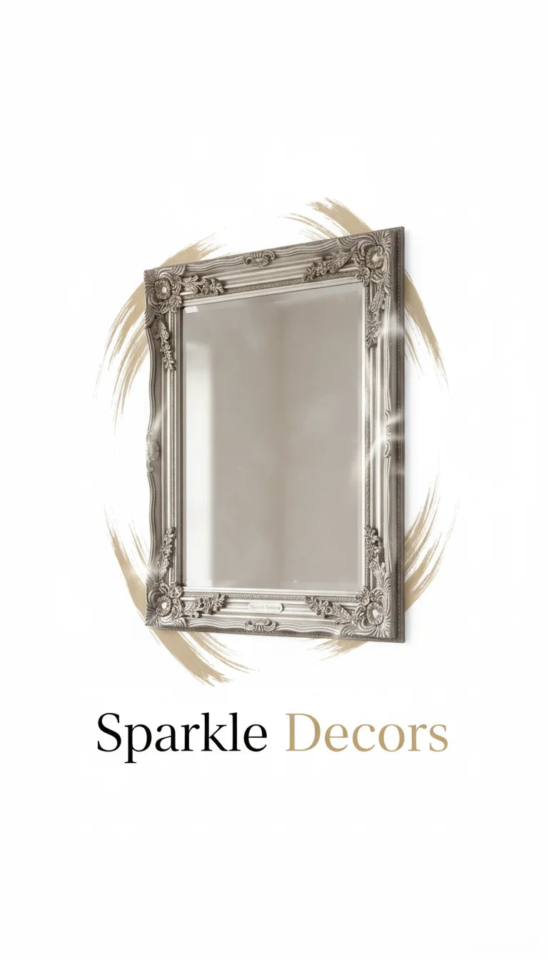 Sparkle Decors Large Silver Ornate Wall Mirror – Rustic French Wooden Frame for Hallway, Bathroom & Living Room (64x54cm)
