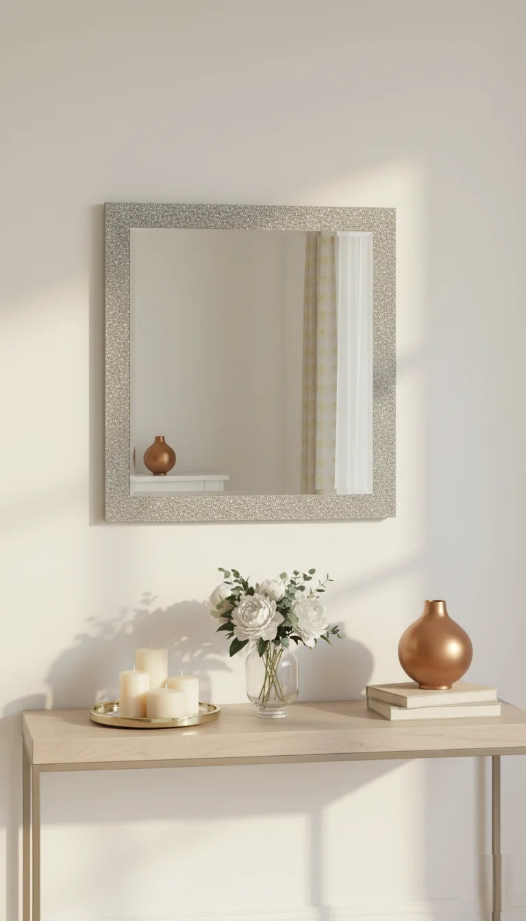 Sparkle Decors 50x50cm Crushed Jewel Square Wall Mirror – Luxury Crystal Decor Mirror for Home, Bedroom & Bathroom