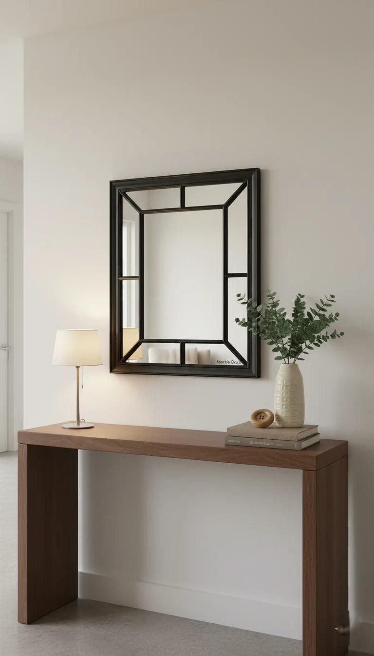 Sparkle Decors Large Window-Style Rectangular Wall Mirror 76x60cm – Antique Window Frame Look (Black)