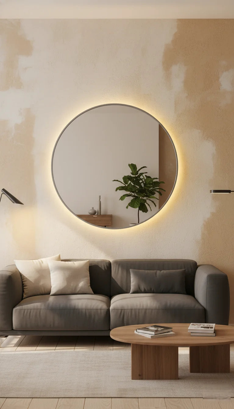 Sparkle Decors 60 cm Round Grey Metal Frame Wall Mirror – Modern Industrial Bathroom & Living Room Décor