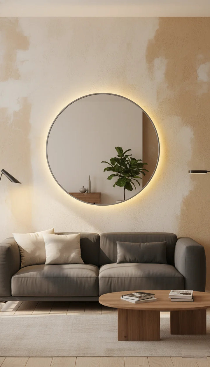 Sparkle Decors 60 cm Round Grey Metal Frame Wall Mirror – Modern Industrial Bathroom & Living Room Décor