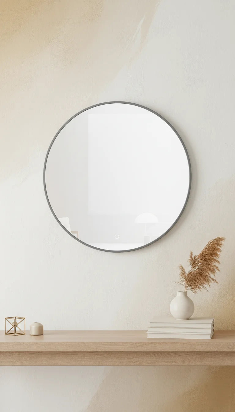 Sparkle Decors 60 cm Round Grey Metal Frame Wall Mirror – Modern Industrial Bathroom & Living Room Décor