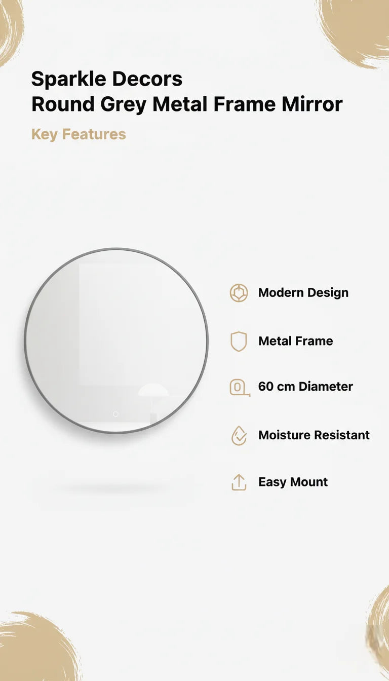 Sparkle Decors 60 cm Round Grey Metal Frame Wall Mirror – Modern Industrial Bathroom & Living Room Décor