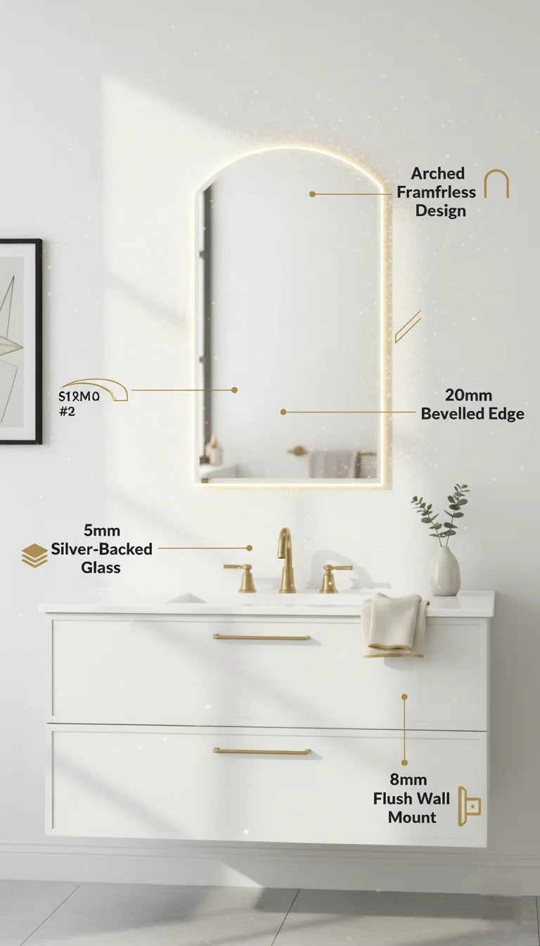 Sparkle Decors 50x40cm Arched Frameless Bathroom Mirror – Elegant Wall Mounted Glass Home Décor