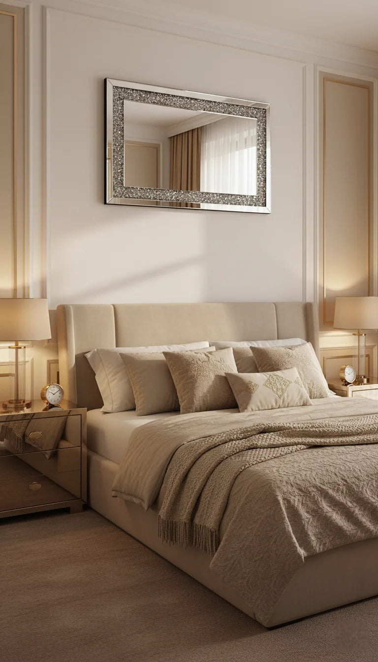 Sparkle Decors Full Border Crushed Jewel Wall Mirror – Elegant Rectangular Diamante Design for Bedroom, Living Room & Bathroom (60x90cm)