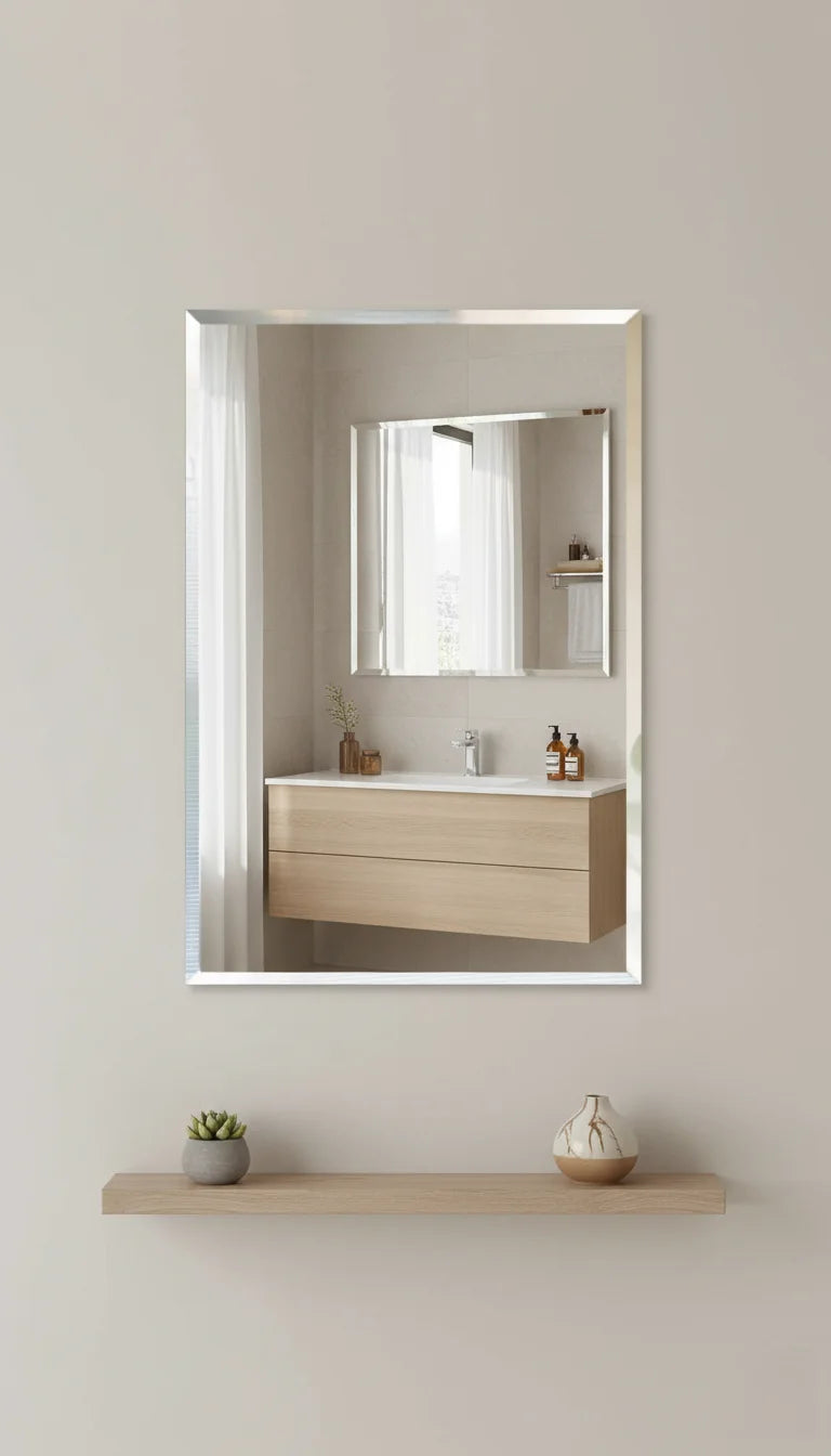 Sparkle Decors Frameless Rectangle Wall Mirror 50x70 cm – Modern Bevelled Edge Bathroom & Living Room Mirror