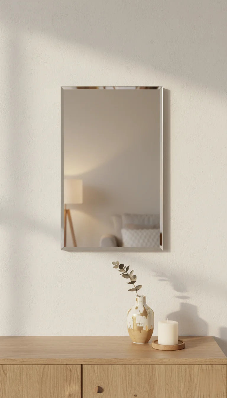 Sparkle Decors Frameless Rectangle Wall Mirror 50x70 cm – Modern Bevelled Edge Bathroom & Living Room Mirror