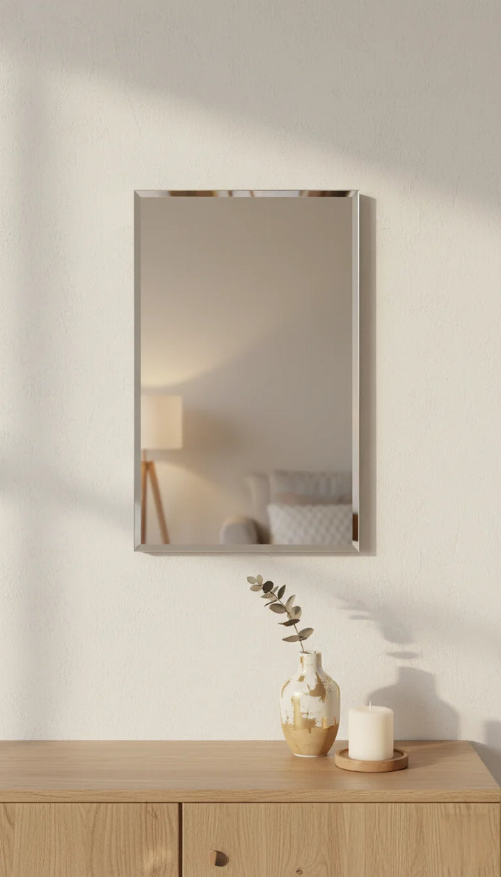 Sparkle Decors Frameless Rectangle Wall Mirror 50x70 cm – Modern Bevelled Edge Bathroom & Living Room Mirror