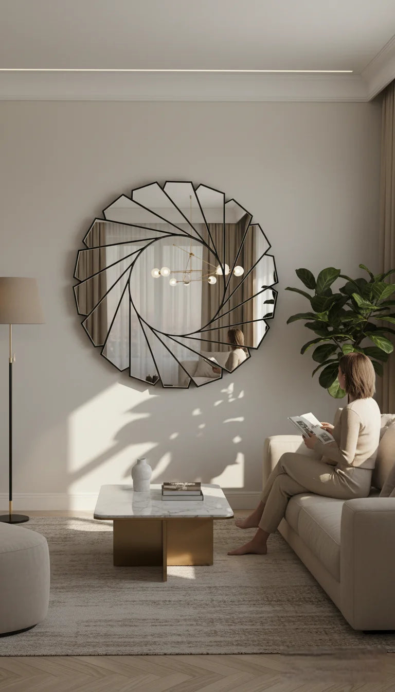 Sparkle Decors Black Swirl Art Deco Round Wall Mirror 61 cm – Modern Glass Frame Home Decor Accent Mirror