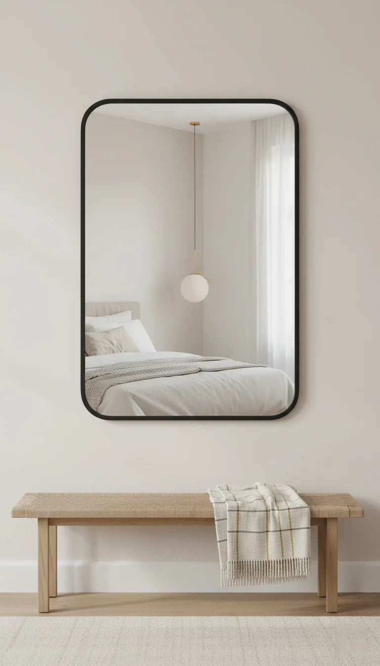 Sparkle Decors Camden Full-Length Black Curved Metal Wall Mirror 120x40cm - Modern Aluminum Frame