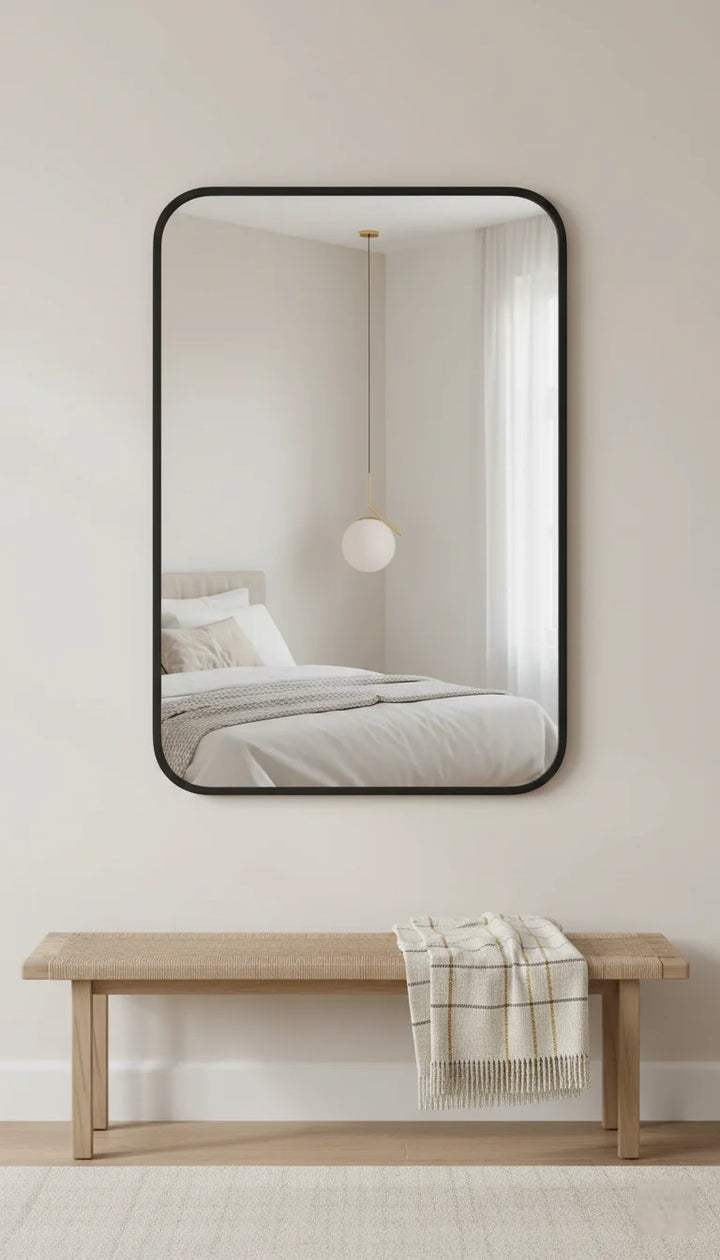 Sparkle Decors Camden Full-Length Black Curved Metal Wall Mirror 120x40cm - Modern Aluminum Frame