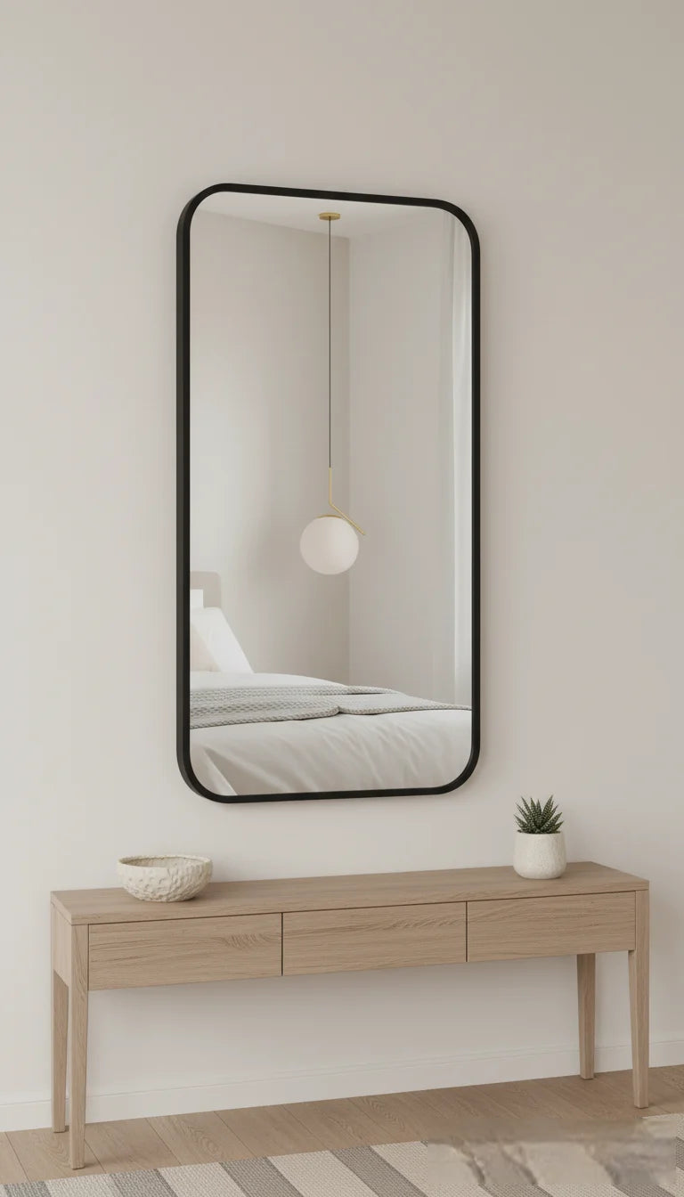 Sparkle Decors Camden Full-Length Black Curved Metal Wall Mirror 120x40cm - Modern Aluminum Frame