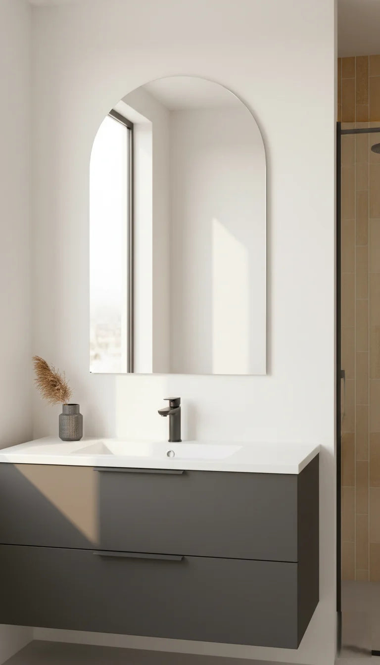 Sparkle Decors 50x70cm Arch Wall Mirror – Frameless Elegant Bathroom Mirror with Modern Minimalist Design