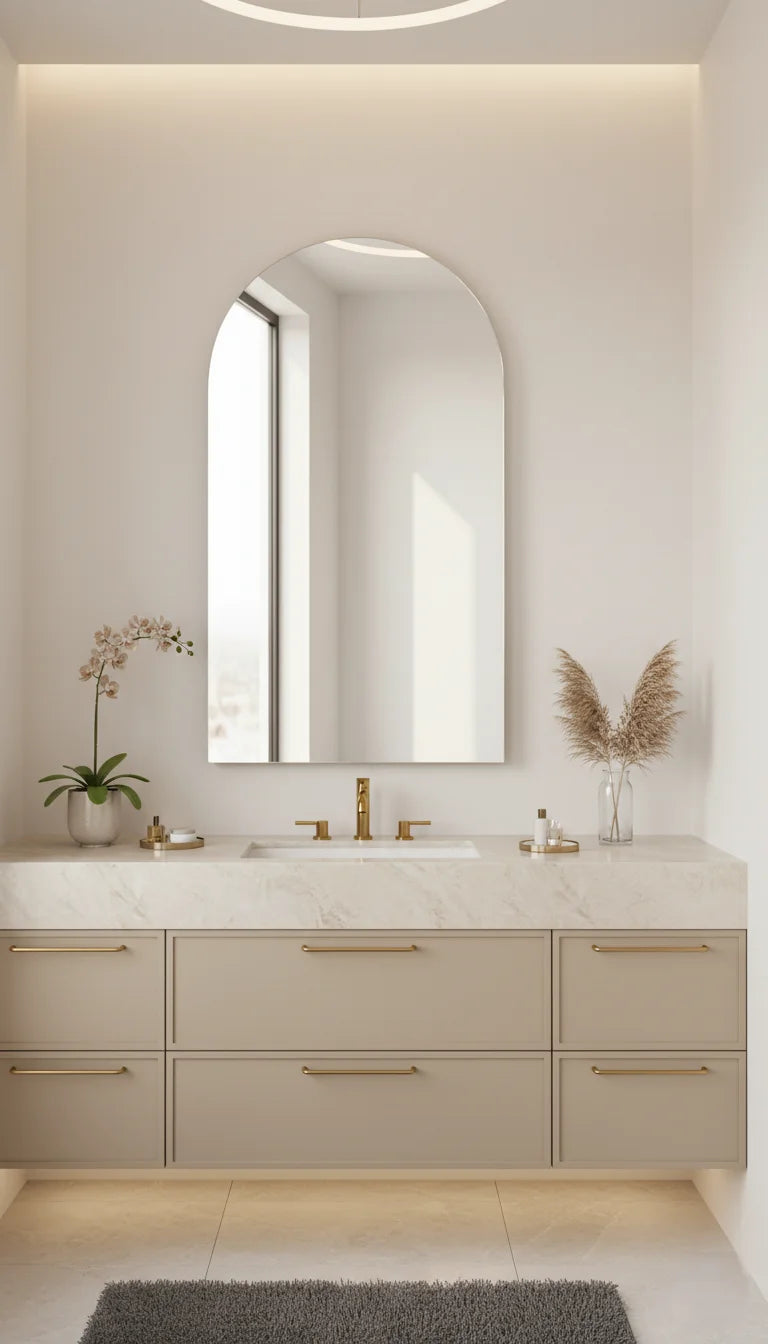 Sparkle Decors 50x70cm Arch Wall Mirror – Frameless Elegant Bathroom Mirror with Modern Minimalist Design