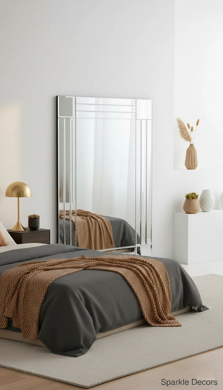 Sparkle Decors Full Length Wall Mirror with Triple Edge Strips, Elegant Silver Frame, MDF Back – Home Décor Mirror (40x120cm)