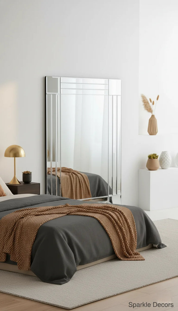 Sparkle Decors Full Length Wall Mirror with Triple Edge Strips, Elegant Silver Frame, MDF Back – Home Décor Mirror (40x120cm)