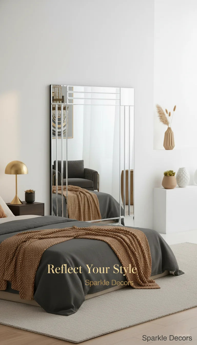 Sparkle Decors Full Length Wall Mirror with Triple Edge Strips, Elegant Silver Frame, MDF Back – Home Décor Mirror (40x120cm)