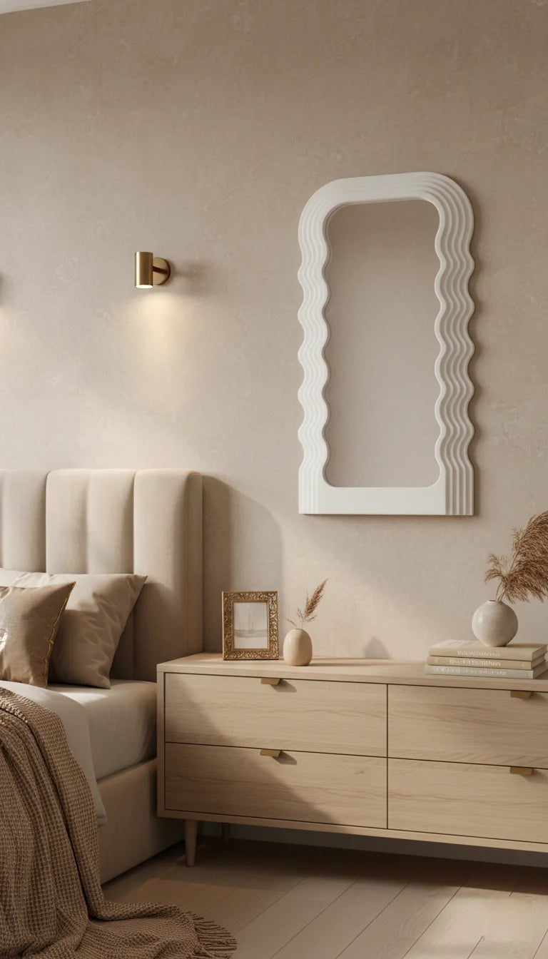 Sparkle Decors Wavy Irregular White Frame Mirror – Modern Wall Mirror for Living Room, Bedroom & Hallway (70x36cm)