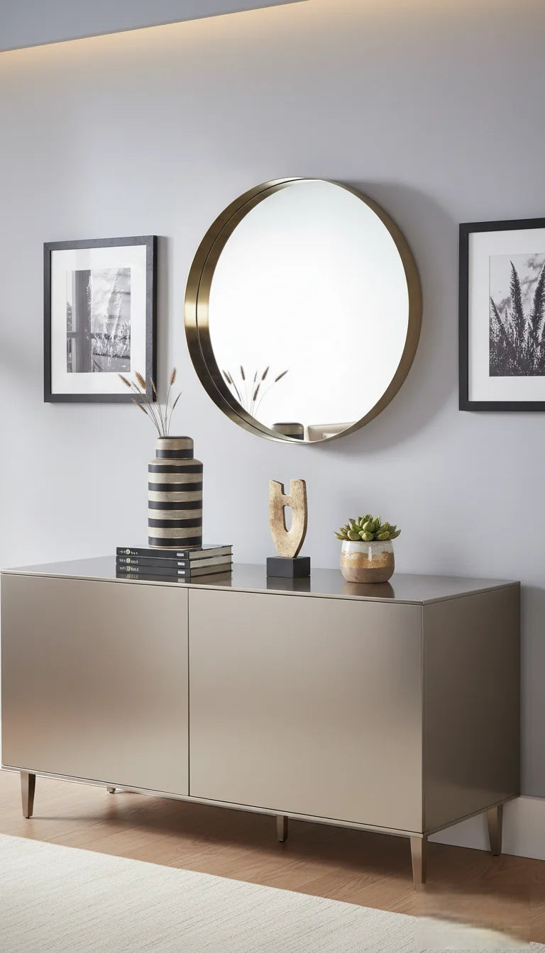 Sparkle Decors 40cm Gold Round Wall Mirror – Deep Aluminium Frame, Modern Minimalist Design for Bathroom & Living Room