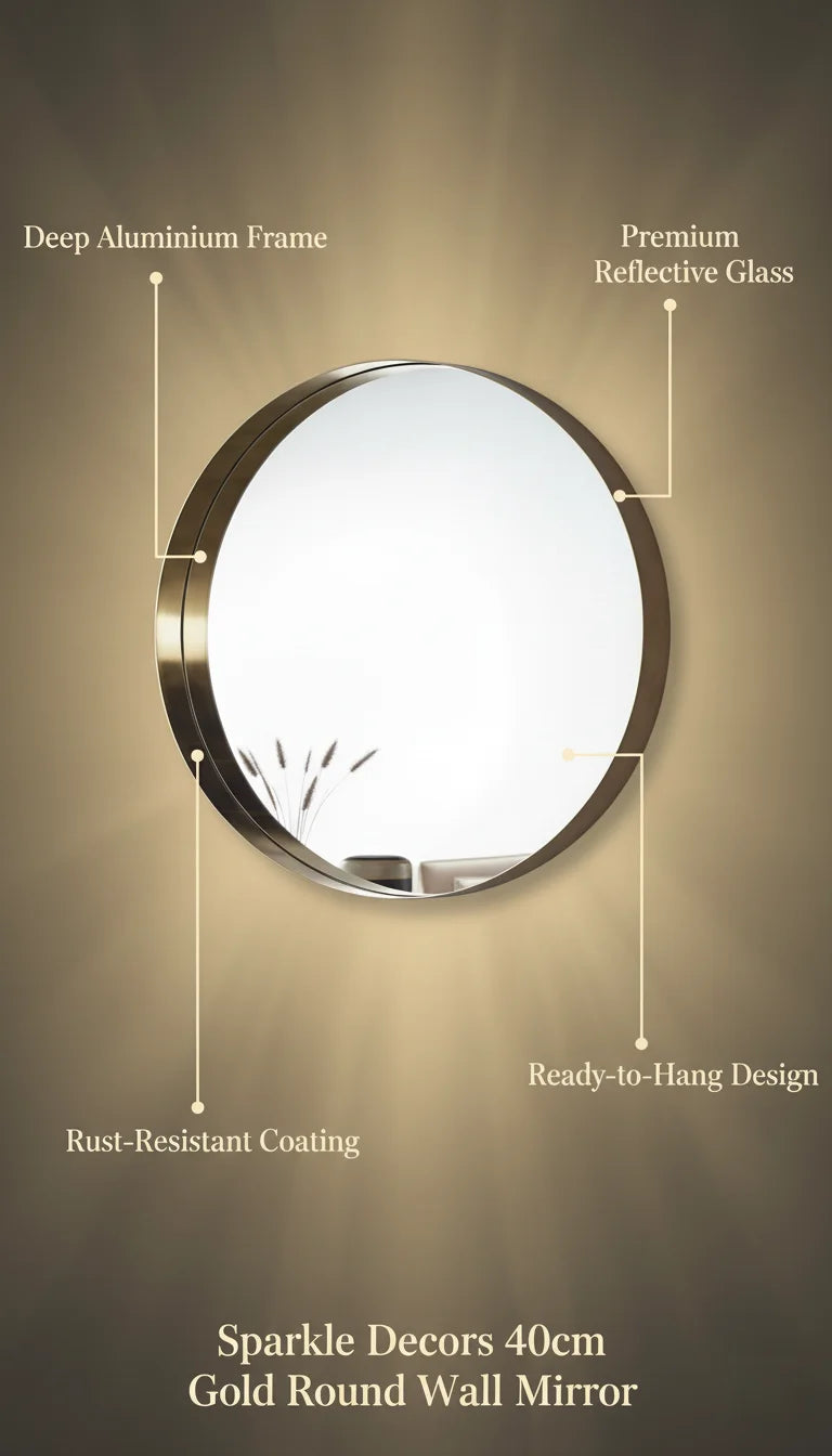 Sparkle Decors 40cm Gold Round Wall Mirror – Deep Aluminium Frame, Modern Minimalist Design for Bathroom & Living Room