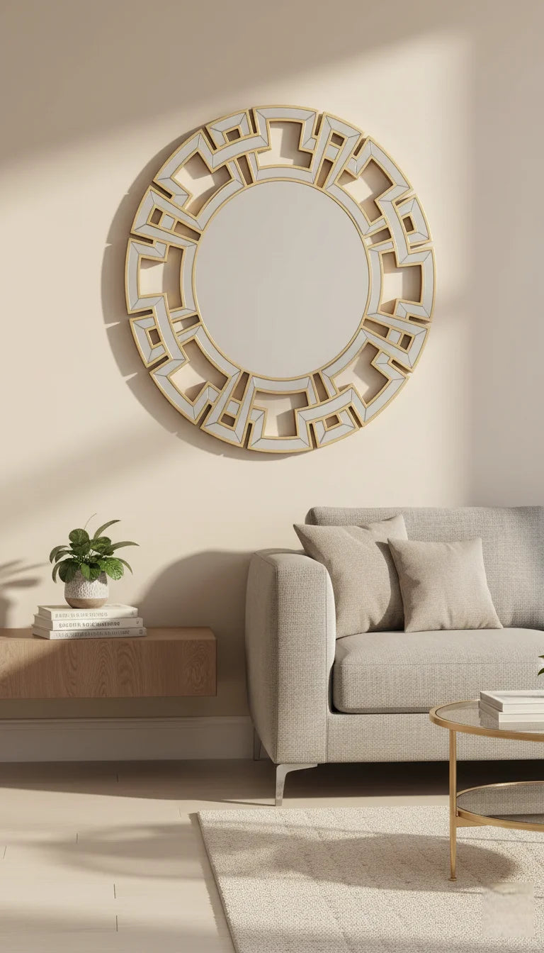 Sparkle Decors Apollo Gold Statement Round Wall Mirror – 76cm Modern Sunburst Metal Frame Mirror for Living Room & Bedroom Décor