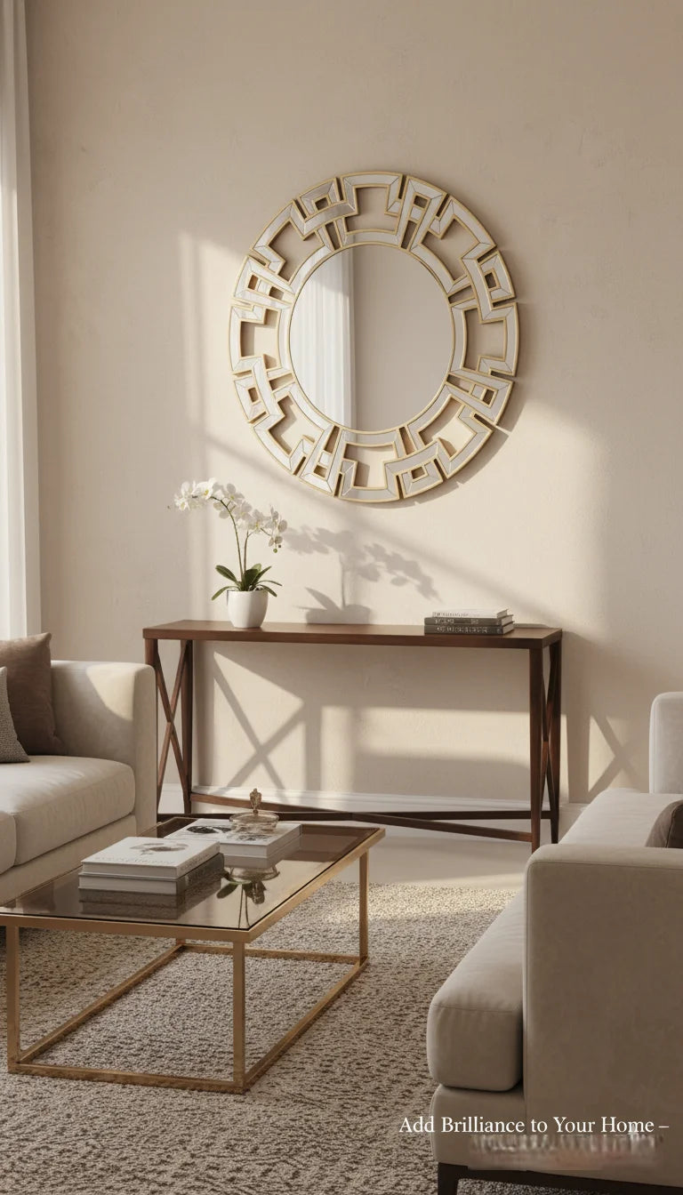 Sparkle Decors Apollo Gold Statement Round Wall Mirror – 76cm Modern Sunburst Metal Frame Mirror for Living Room & Bedroom Décor