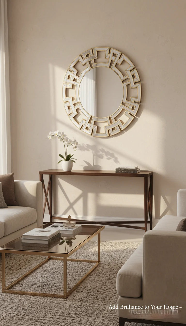 Sparkle Decors Apollo Gold Statement Round Wall Mirror – 76cm Modern Sunburst Metal Frame Mirror for Living Room & Bedroom Décor