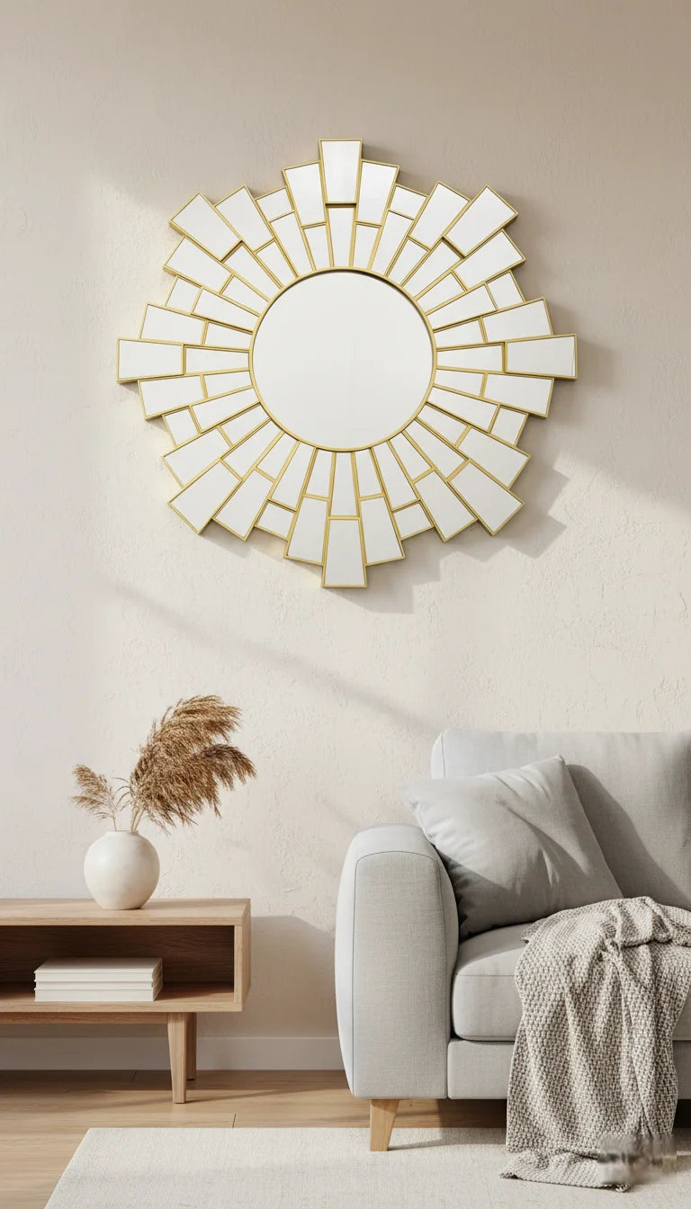 Sparkle Decors Large 76cm Gold Sunburst Wall Mirror – Modern Round Accent Mirror for Living Room & Bedroom Home Décor