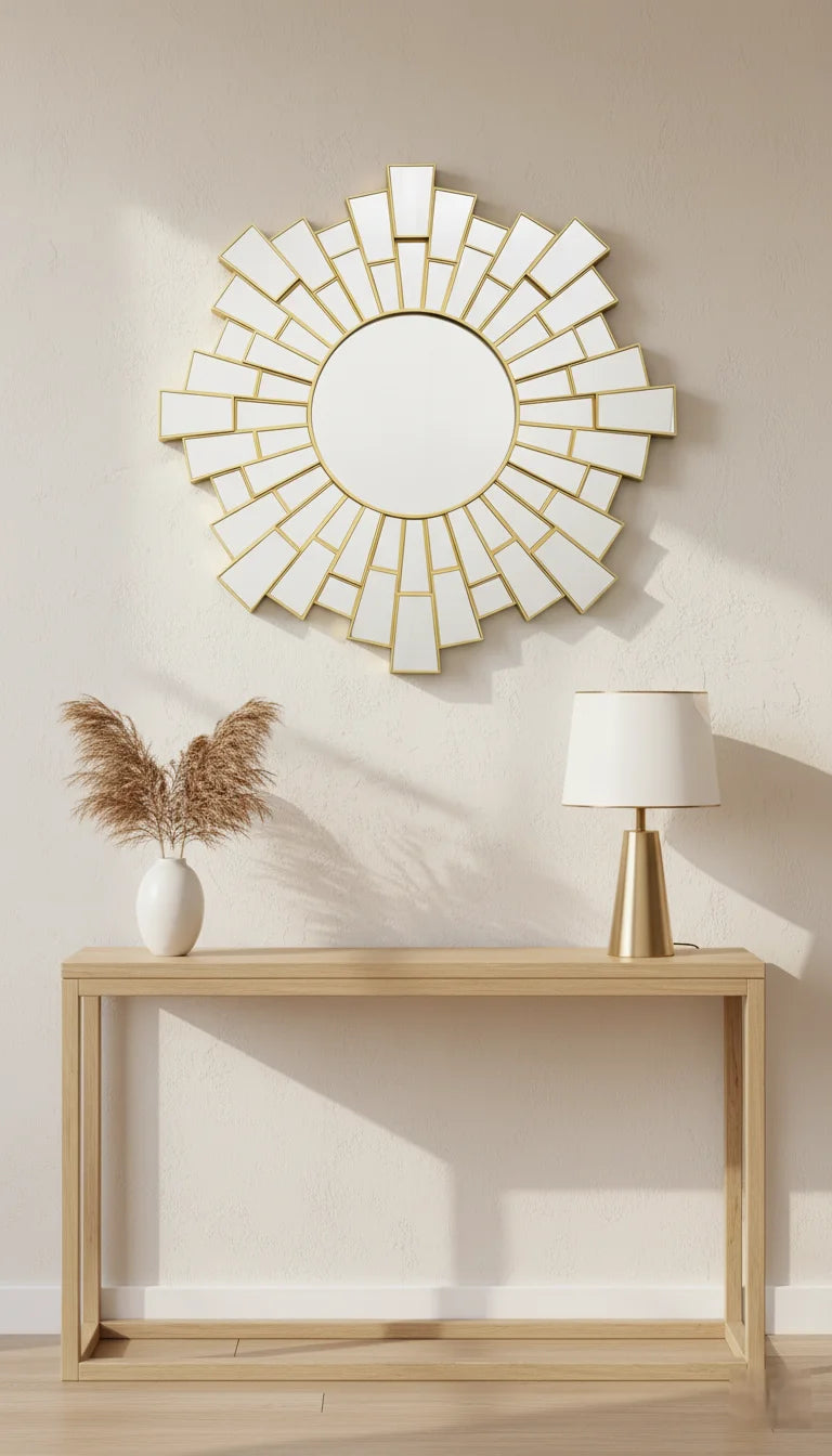 Sparkle Decors Large 76cm Gold Sunburst Wall Mirror – Modern Round Accent Mirror for Living Room & Bedroom Home Décor