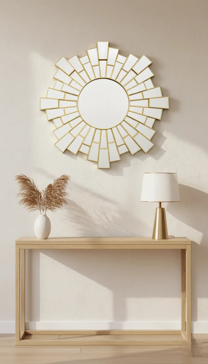 Sparkle Decors Large 76cm Gold Sunburst Wall Mirror – Modern Round Accent Mirror for Living Room & Bedroom Home Décor