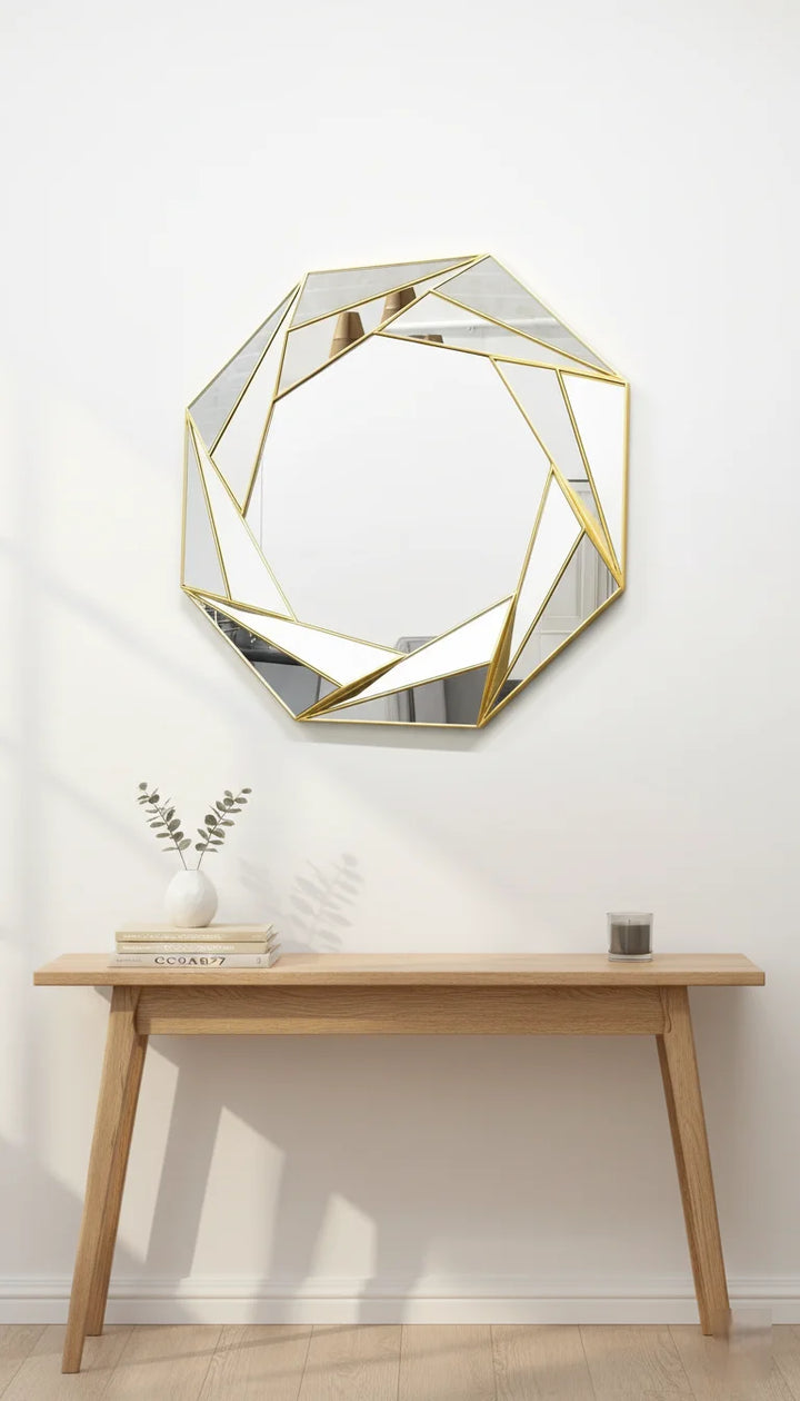 Sparkle Decors 66cm Gold Octagonal Wall Mirror – Modern Round-Edge Decorative Hanging Mirror for Living Room & Bedroom