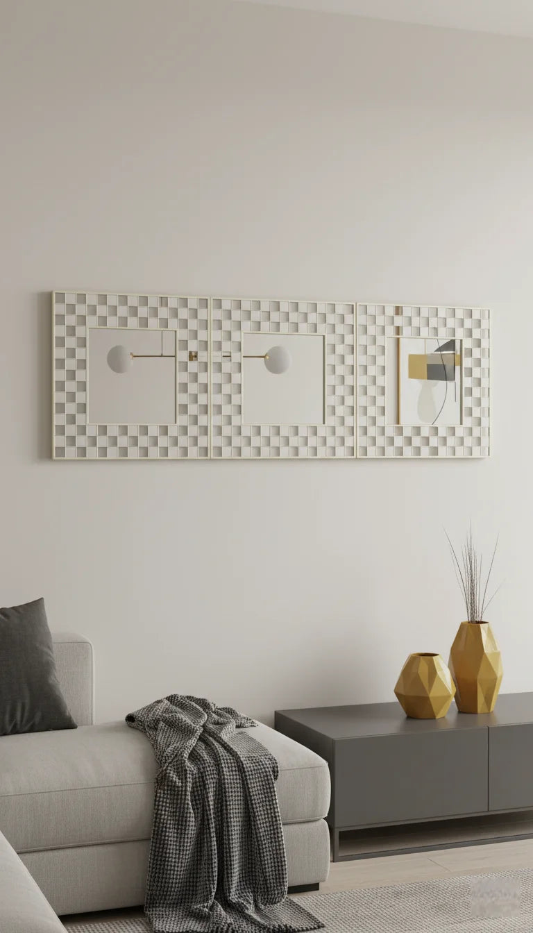 Set of 3 Silver Box Border Wall Mirrors 40×40 cm – Square Art Deco Home Decor for Living Room Bedroom Hallway