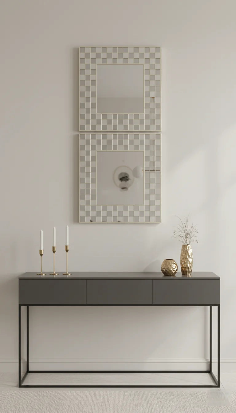 Set of 3 Silver Box Border Wall Mirrors 40×40 cm – Square Art Deco Home Decor for Living Room Bedroom Hallway