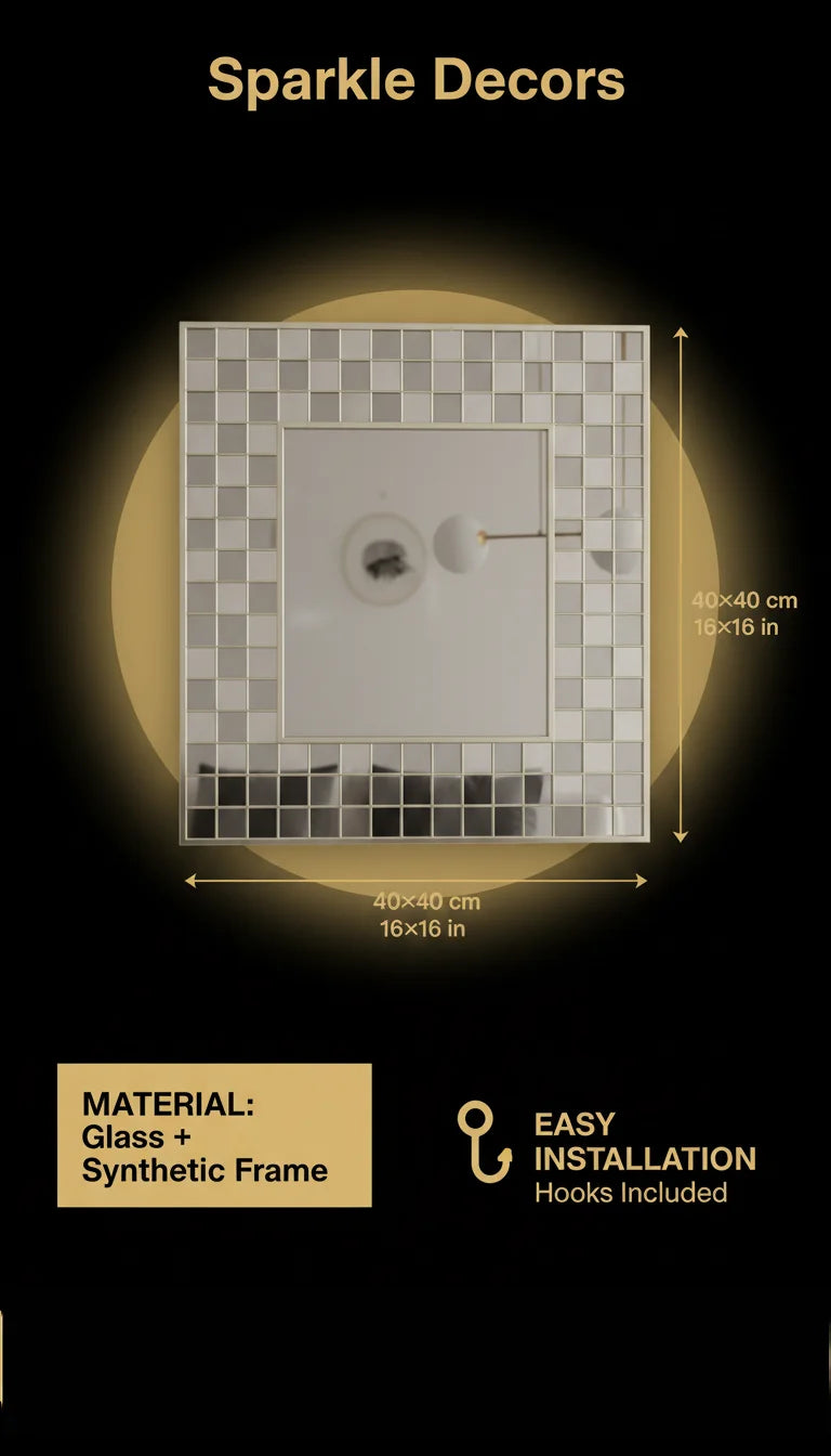 Set of 3 Silver Box Border Wall Mirrors 40×40 cm – Square Art Deco Home Decor for Living Room Bedroom Hallway