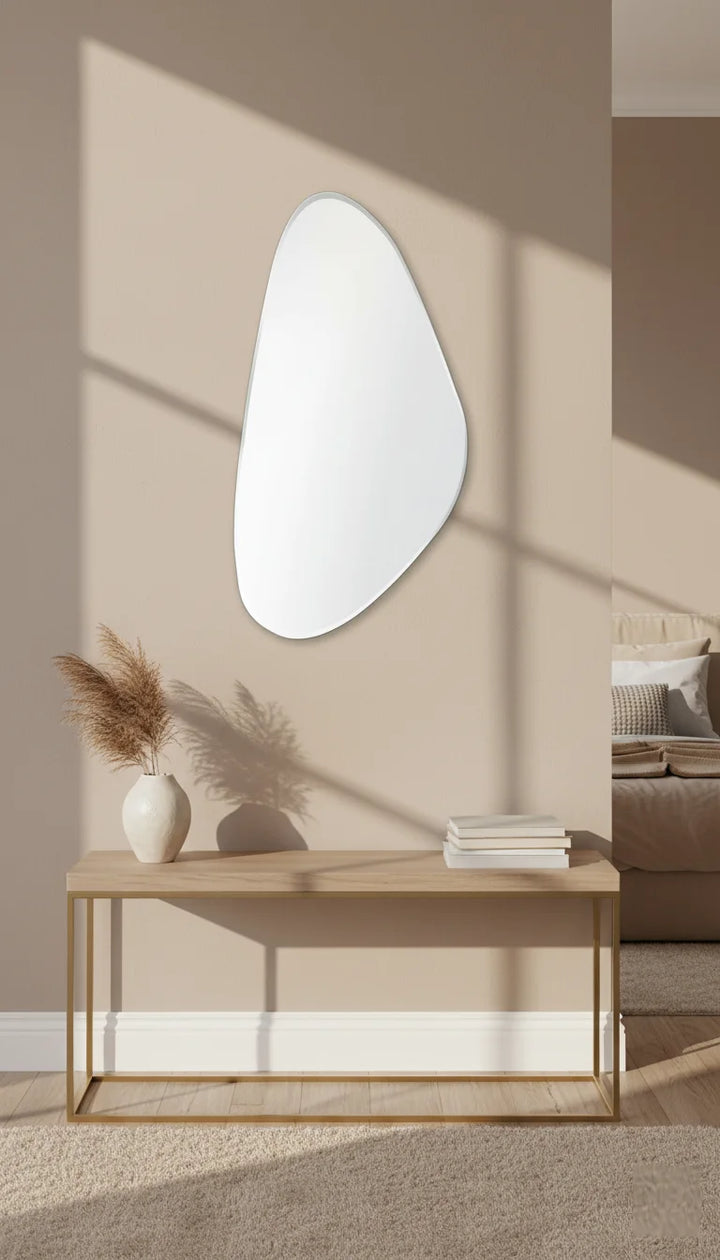 Frameless Asymmetric Wall Mirror – Modern Irregular Beveled Tear Drop Design 50x70cm