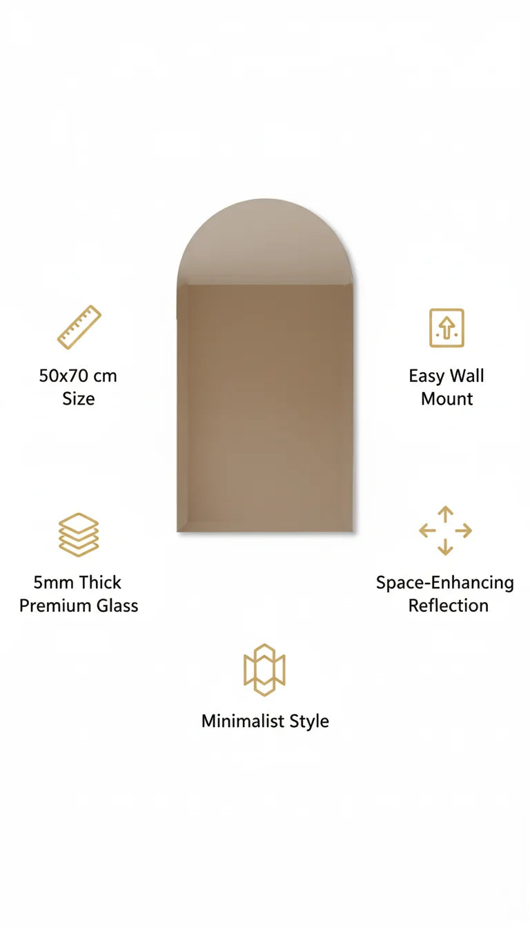 Frameless Arched Wall Mirror 50x70 cm – Modern Minimalist Mirror