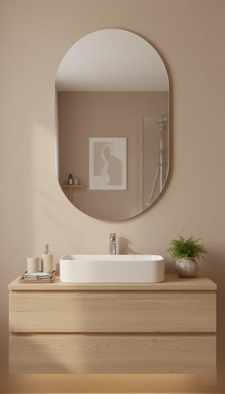 Oval Frameless Wall Mirror 50x70 cm – Minimalist Bathroom & Living Room Mirror