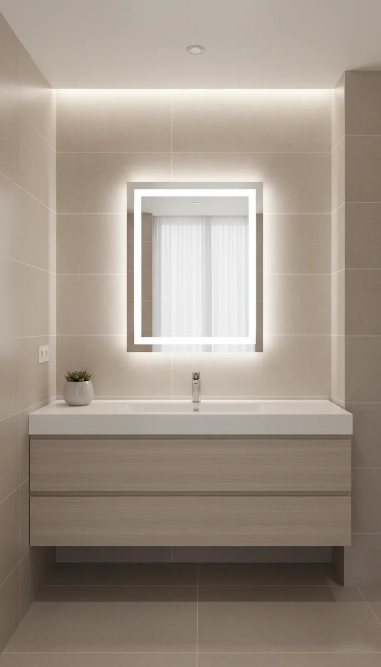 Double LED Rectangle Bathroom Mirror with Adjustable Light & Anti-Fog Pad