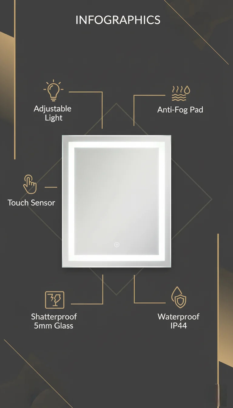 Double LED Rectangle Bathroom Mirror with Adjustable Light & Anti-Fog Pad