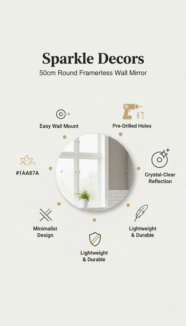 Round Frameless Wall Mirror – Sleek Modern Home Décor for Bathroom & Living Room