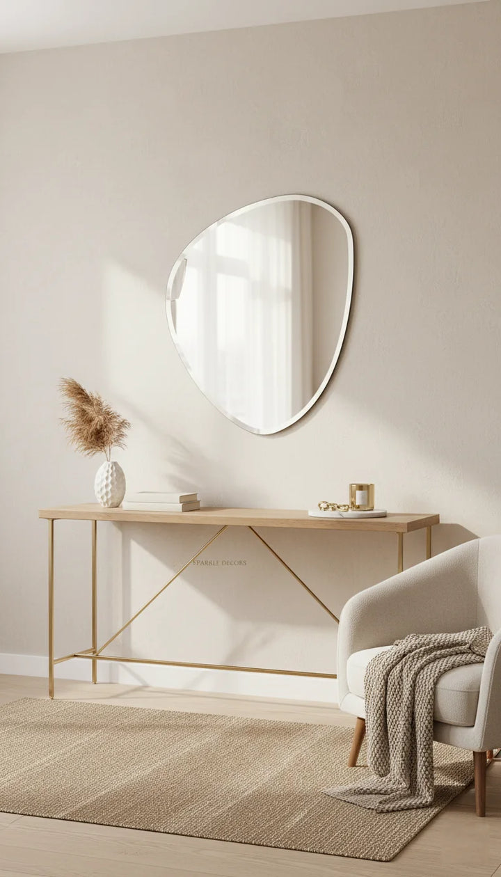 Asymmetric Frameless Wall Mirror – Irregular Tear Drop Design for Modern Homes