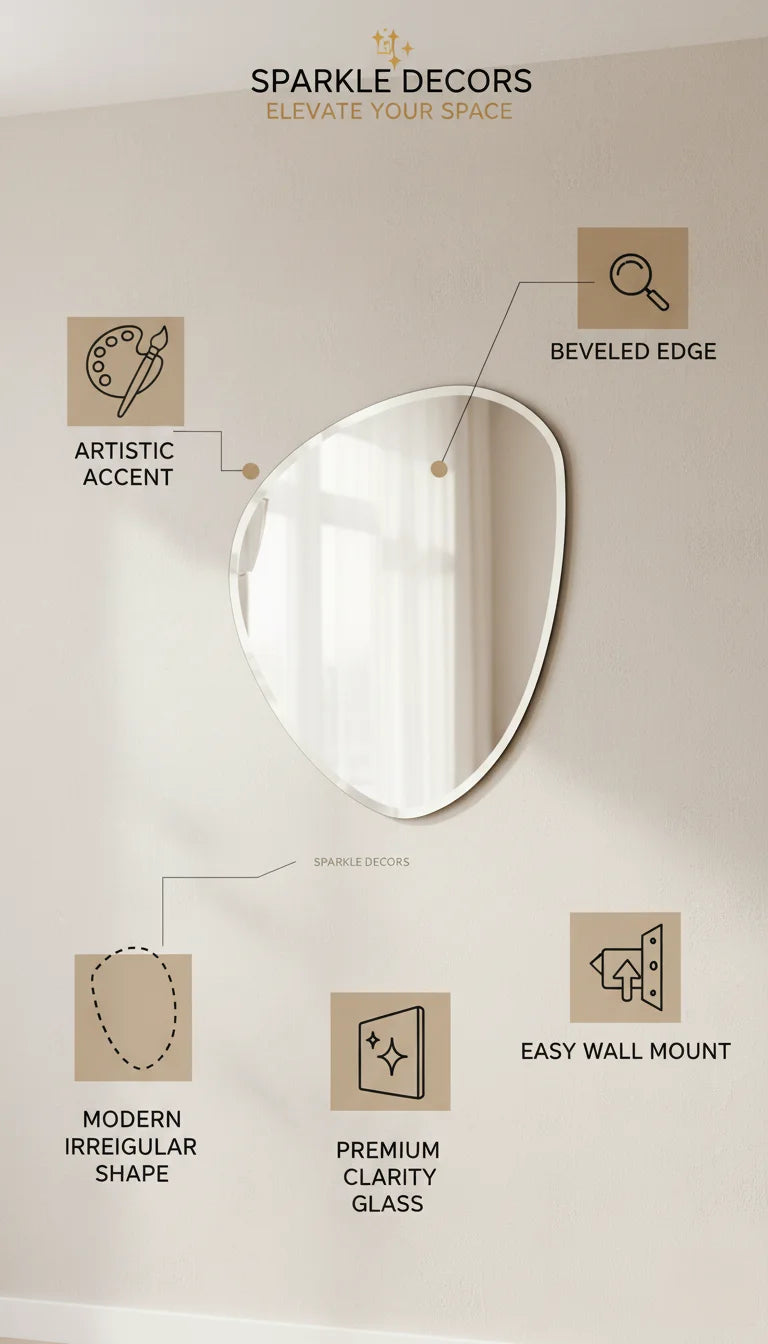 Asymmetric Frameless Wall Mirror – Irregular Tear Drop Design for Modern Homes