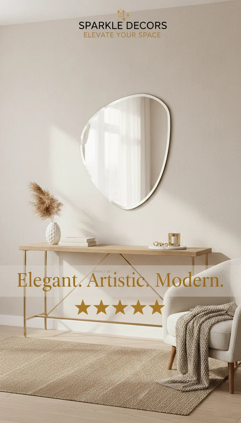 Asymmetric Frameless Wall Mirror – Irregular Tear Drop Design for Modern Homes