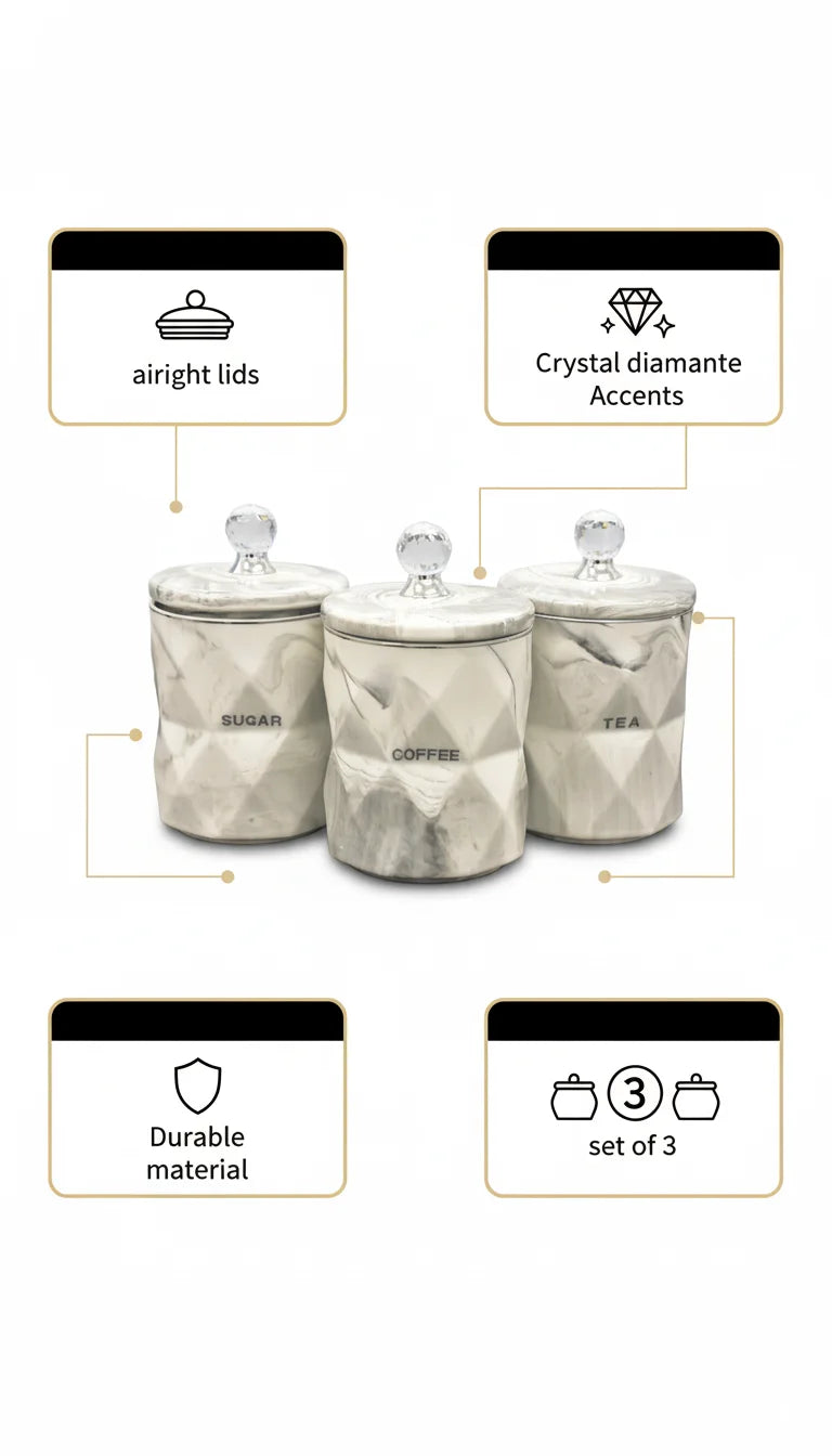 Crystal Diamante Tea Sugar Coffee Canister Set – Sparkle Decors