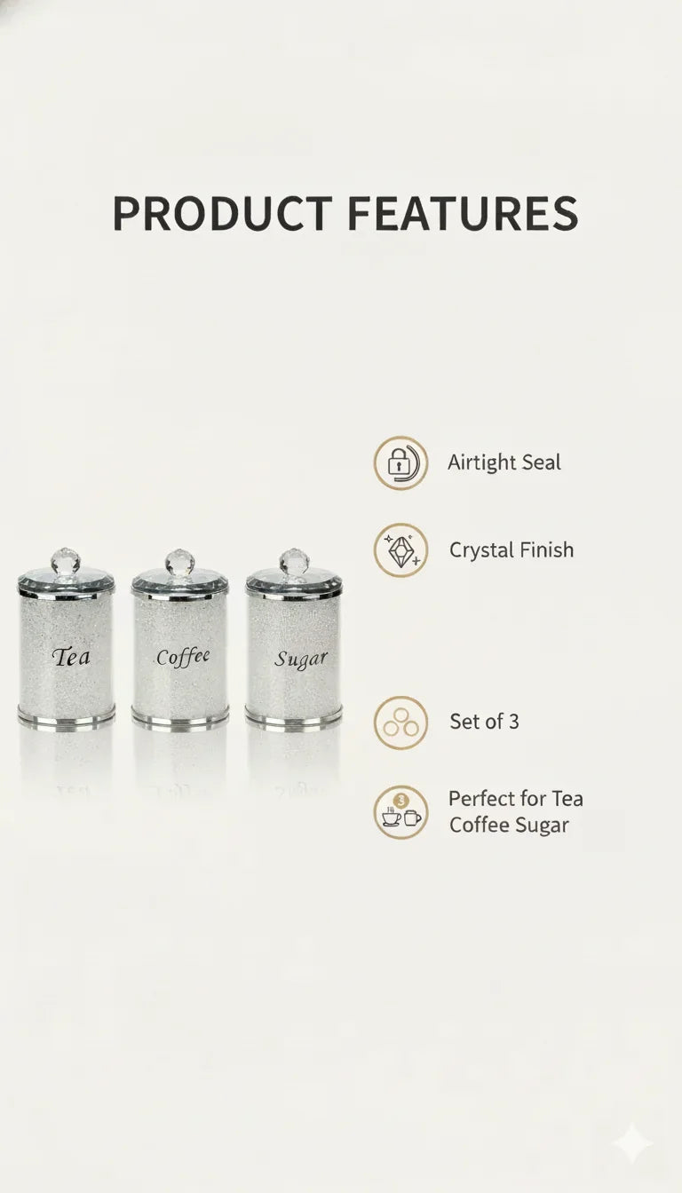 White Crystal Tea Coffee Sugar Canister Set – Sparkle Decors