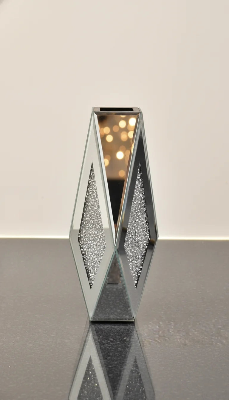 Crushed Diamond Mirror Vase – 30cm Silver Sparkle | Sparkle Decors